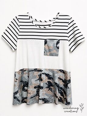 Women's Stripe Camo Pocket Tee